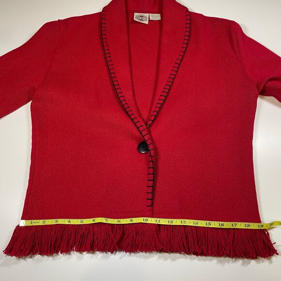VTG Rod’s Red Fringe Cardigan Western Cardigan Shawl Collar Cotton Sweater Sz M - Picture 4 of 9